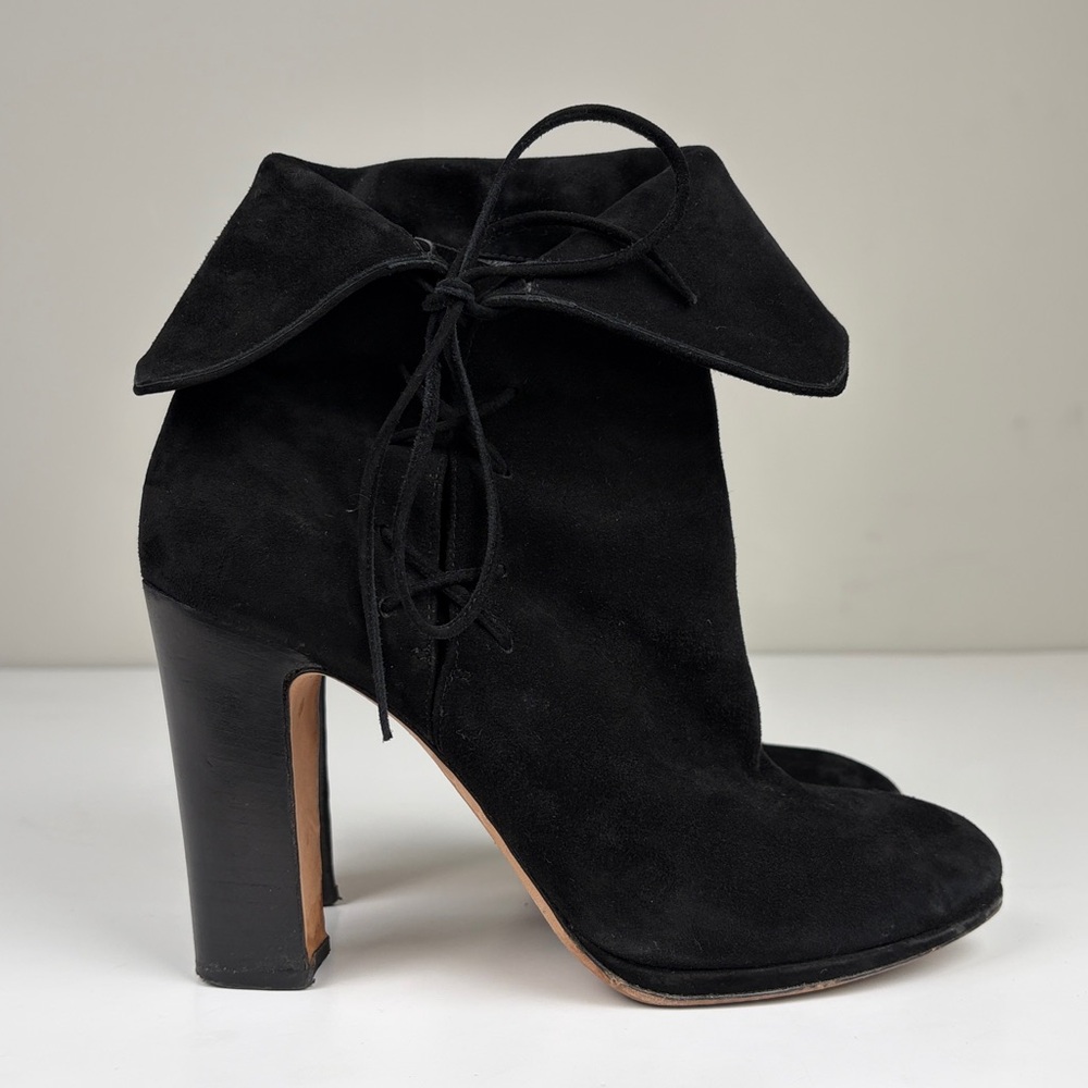 Dee Keller Fold Down Black Suede Ankle Boots With Lace‎ Up Side SZ 40 or 9